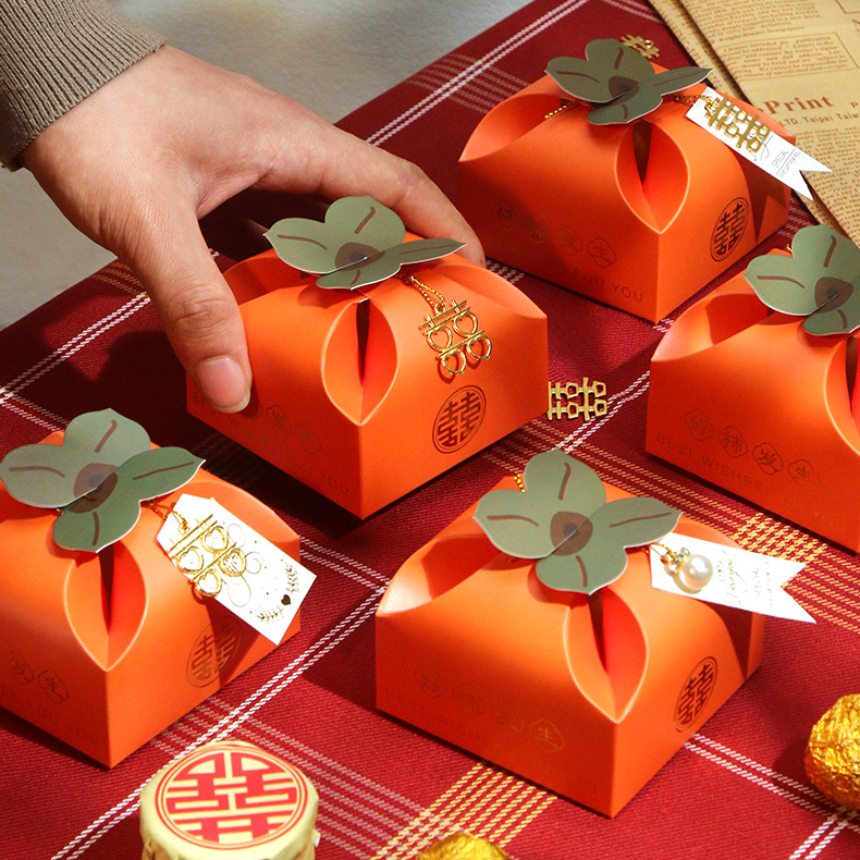 Wedding Candy Box, Creative and Elegant New Marriage Proposal Candy Box with INS Style Persimmon, High-End Wedding Candy Box