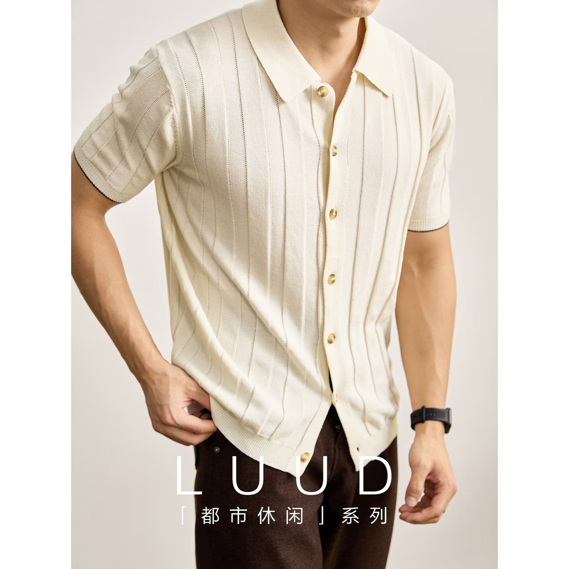 Polo camiseta camiseta de punto camiseta de manga corta camiseta de hombre cardigan con solapa a rayas verticales viejos negocios de verano fábrica transfronteriza al por mayor