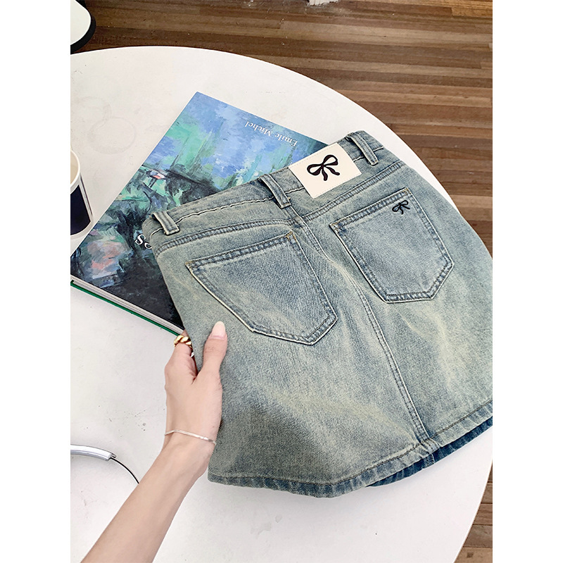 Light-Colored Retro Denim Skirt for Women Summer New Large Size Fat mm Loose Slimming Look High Waist Hip A-Line Short Skirt