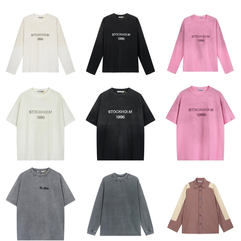 1996 Distressed Letter Printed Ac Short-Sleeved T-Shirt Loose Men's and Women's High Street Vintage Couple Long-Sleeved Trendy Retro Style