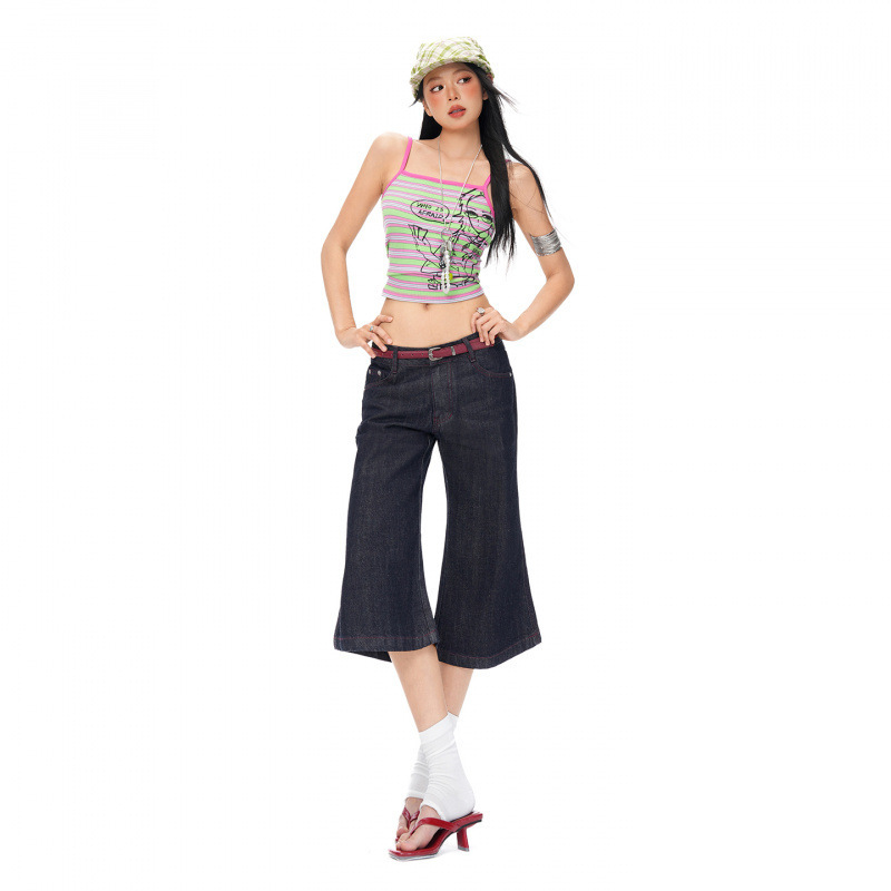 26Th Ootd!｜Summer Slimming American-Style Retro Flared Jeans with Washed Red Stitching in Original Denim Color