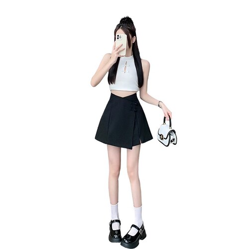 Large size fat M black suit skirt women summer high-waist a-line pants skirt anti-exposure pear shaped figure shorts