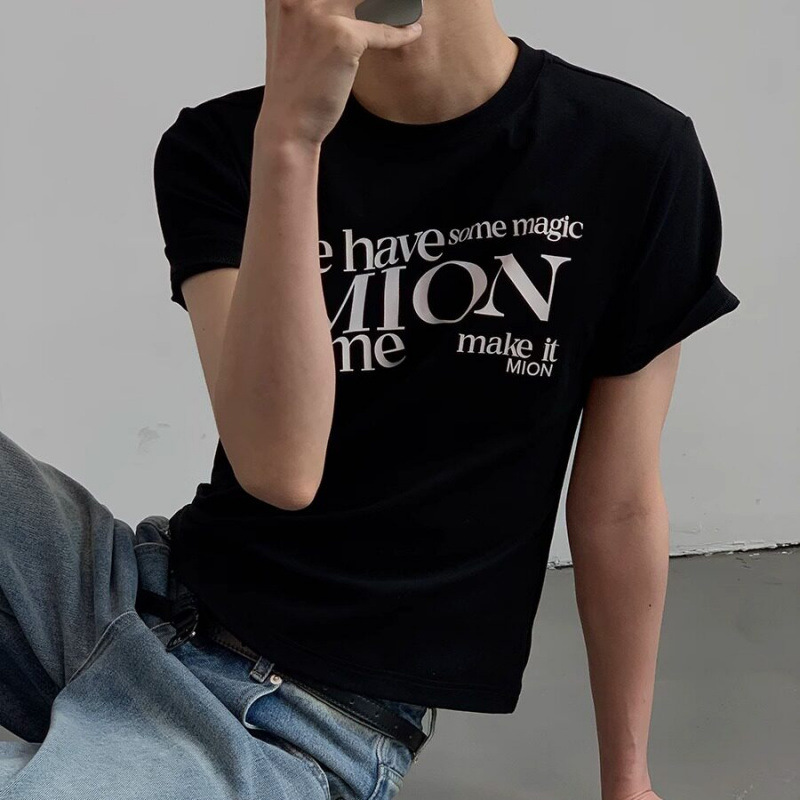 Dilunshi Round Neck Solid Color Pure Cotton Short-Sleeve T-Shirt Top for Men and Women with Letter Print, Summer Style