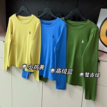 跨境RL拉夫家小马刺绣春夏女竹节棉舒适圆领长袖打底衫T桖 MH1012