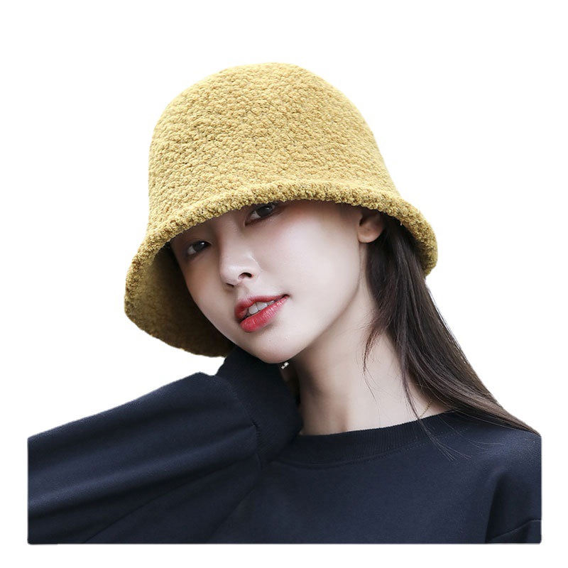 Nouveau chapeau de pêcheur en peluche d'agneau d'automne et d'hiver chapeau de mode coréenne pour femmes chapeau de seau d'eau couvrant le visage japonais chapeau de bassin Art Big Eaf_voghion.com
