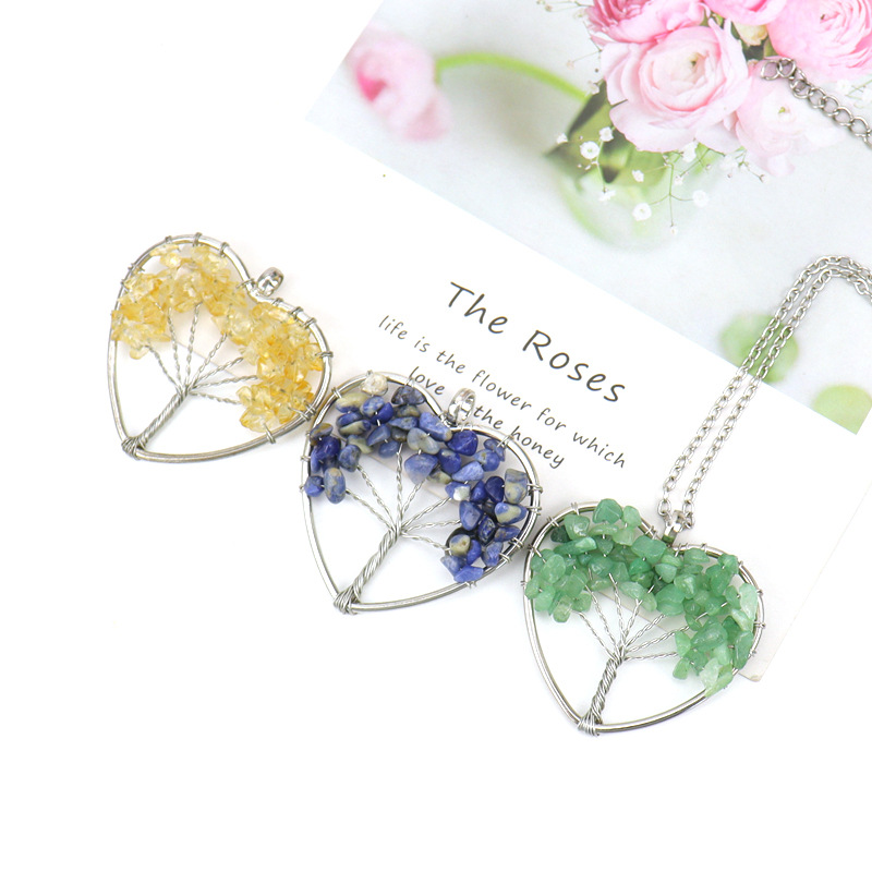 Tree, Heart Shape Pattern Women'S Gender Beaded, Hollow Out Design Fashion Tree Heart Shape Artificial Crystal Copper Beaded Hollow Out Pendant Necklace 1 Piece