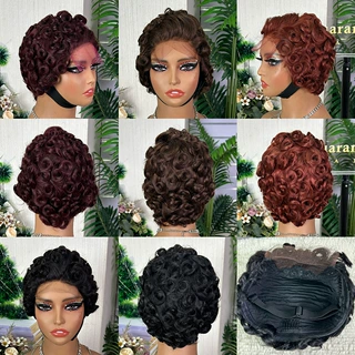 美式风自然透气蓬松卷发真人假发 5*5 hd small loose curly wig
