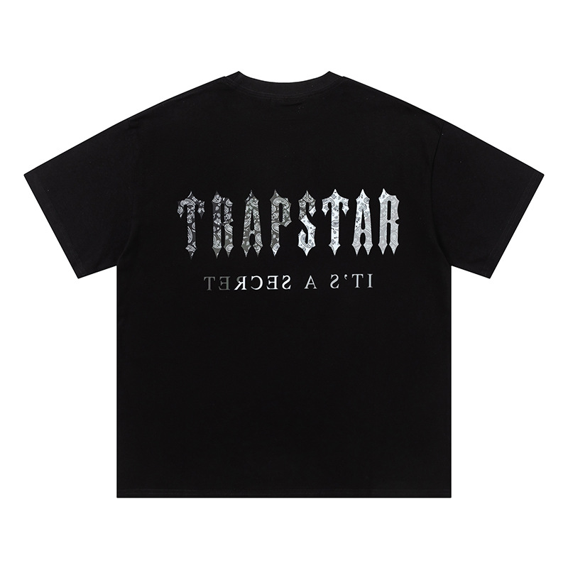 Venta al por mayor trampa gradiente letra cabeza de tigre manga corta europea y americana alta calle moda marca trampa estrella impresa camiseta suelta estrella