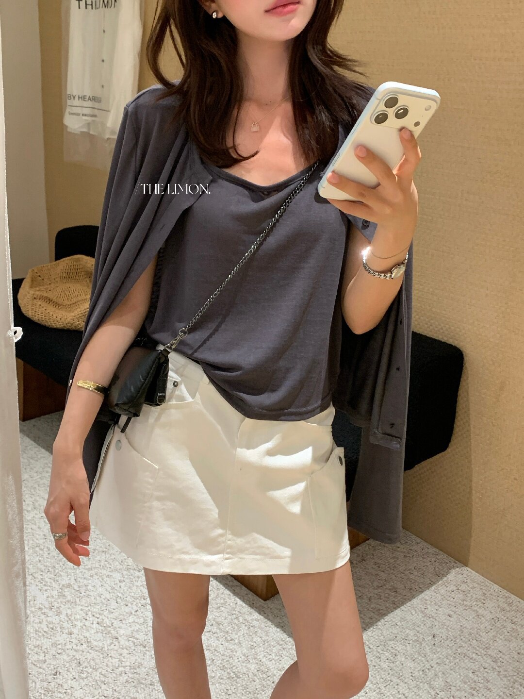 Bộ cardigan len mỏng kèm áo hai dây hai mảnh nữ mùa hè — Xám cacbon, xanh lam, màu hồng, Đậu xanh chi tiết 65