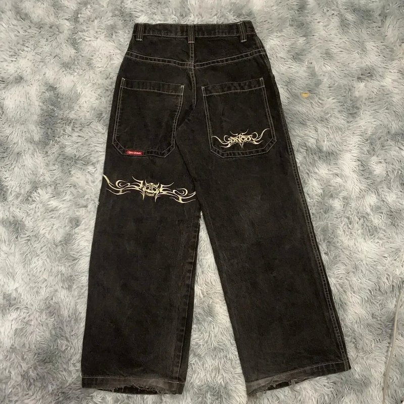 跨境电商JNCO Y2K宽松牛仔裤男士复古刺绣嘻哈街头原宿男士阔腿裤|undefined