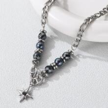 原创轻奢百搭幻彩珠黑曜石星耀钛钢项链男锁骨潮短款高级嘻哈项链