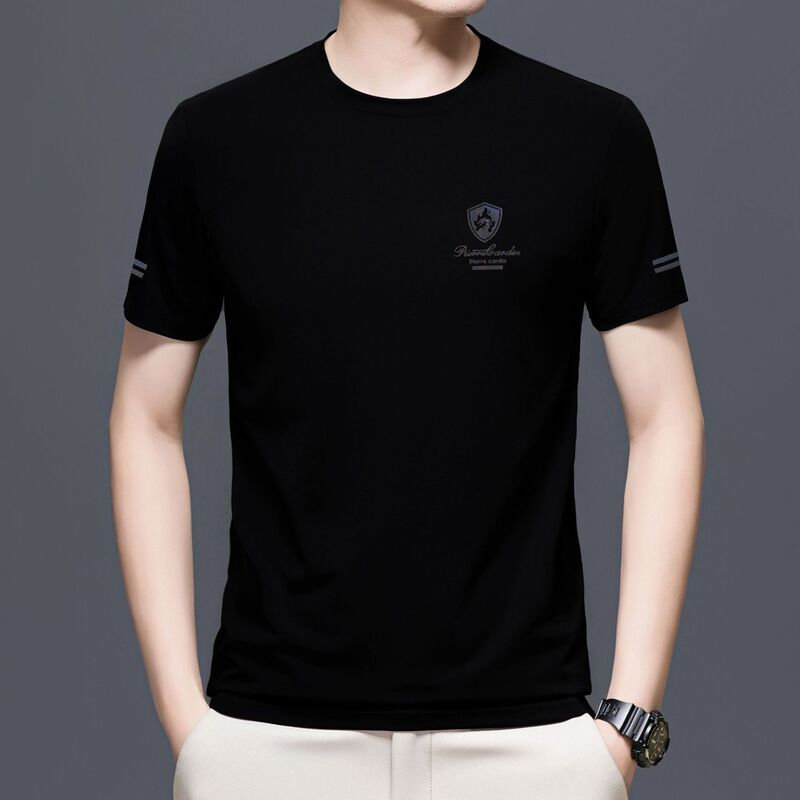 2025 Summer New Short-sleeved T-shirt Men's Round Neck Casual Printed Top Young and Middle-aged Fashionable Base Shirt 2025 Summer New Short-sleeved T-shirt Men's Round Neck Casual Printed Top Young and Middle-aged Fashionable Base Shirt