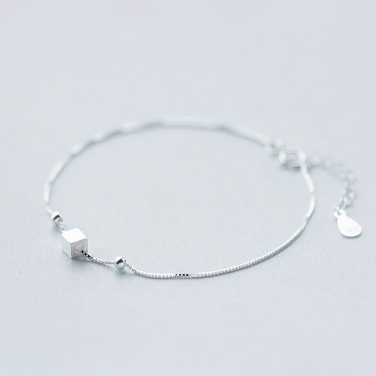 Sunburst Transfer Cube Bracelet For Women Korean Version Simple Ins Style Minimalist Brushed Square Geometric Bead_voghion.com