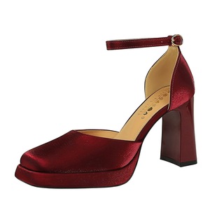 7722-K105 Summer Waterproof Platform Hollow Coarse Heel Strap Sandals High Heels Thick Bottom Silk Square Head High Heel