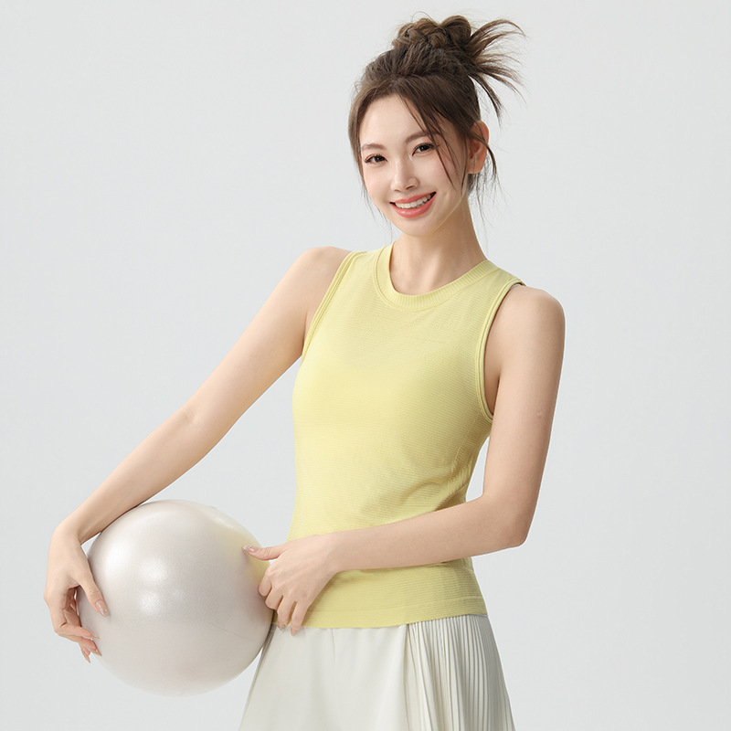 Thin Quick-Drying Yoga Vest, Elastic Slimming Running Training Outer Wear, Round Neck Fitness Sleeveless Sports Top for Summer