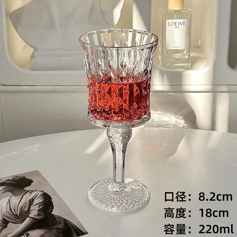 Tazas de vino de alta calidad, tazas de diamantes en relieve retro, tazas de vidrio, tazas de champán, tazas de jugo