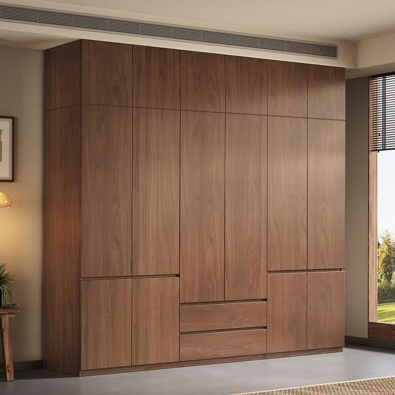 Double-Door Solid Wood Wardrobe for Home Bedroom Fully Hanging Installation-Free Modern Simple Cabinet Set Light Luxury Storage Cabinet