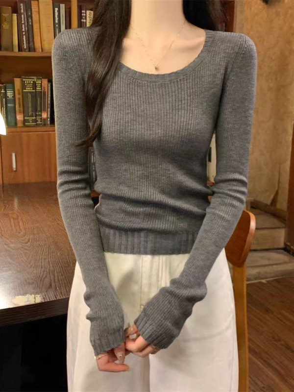 100羊毛衫女圆领修身显瘦打底衫秋冬新款韩系紧身羊绒内搭毛衣|undefined