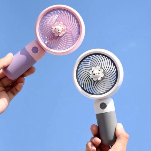 Cross-border new cute cartoon handheld with base fan mini USB charging summer outdoor portable fan