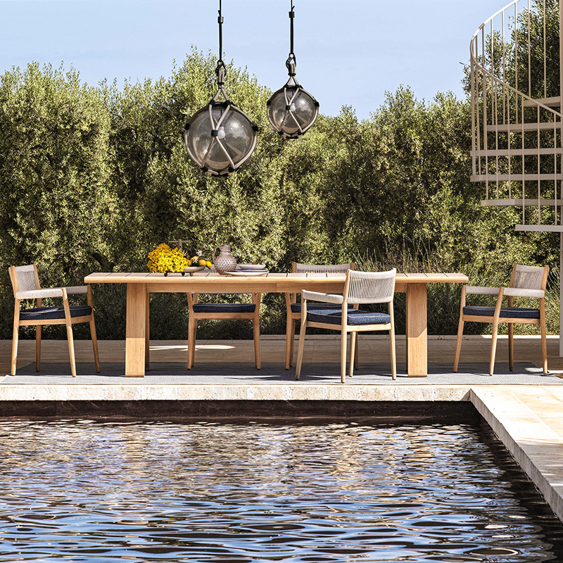 Ocio al aire libre patio de caña mesa y silla jardín balcón al aire libre impermeable anti-corrosión muebles de mesa de teca