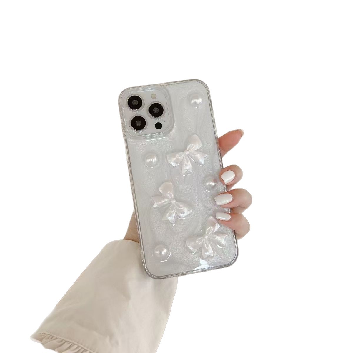 Arco de perla de crema de alta calidad para soporte de teléfonos móviles de Apple Huawei antideslizante image 5