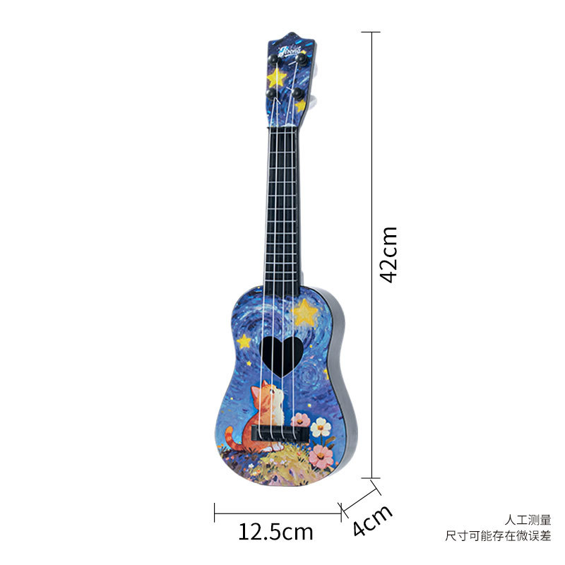 Comercio electrónico transfronterizo comercio exterior preferido ventas calientes 17 pulgadas dibujos animados para niños introducción pequeña cuatro cuerdas ukulele certificado completo