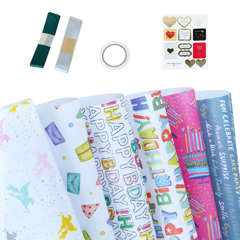 Amazon nuevo papel adhesivo doble Inglés Día de San Valentín Regalo de Cumpleaños embalaje vacaciones regalo papel DIY traje