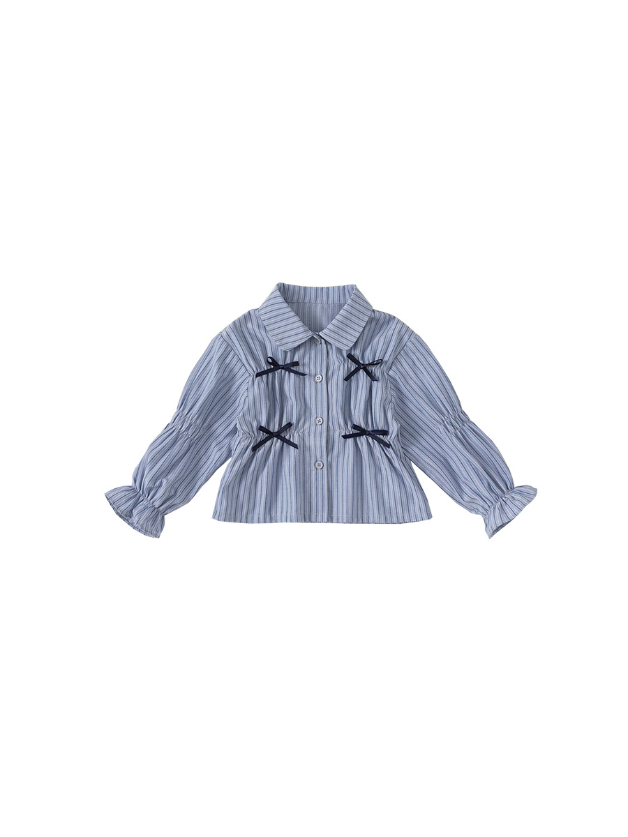 Youbao ropa para niños camisa para niñas primavera y otoño ropa para niños coreanos blusa a rayas con lazo camisa para niños CY24015