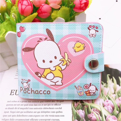 Cartoon Plaid Love Pacha Dog PU Wallet Soft Cute Cute Kuromi Student Children's Button Wallet Card Holder