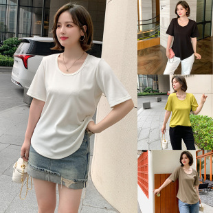 Summer new fat MM extra size 300 catties women's S5176 large round collar casual T-shirt short sleeved shirt S5176