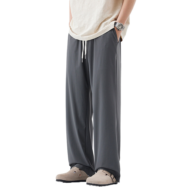尚谷メンズパンツ 初秋薄手メンズアイスシルクドレープストレートパンツ ドレープワイドレッグ万能トレンドカジュアルロングパンツ|undefined