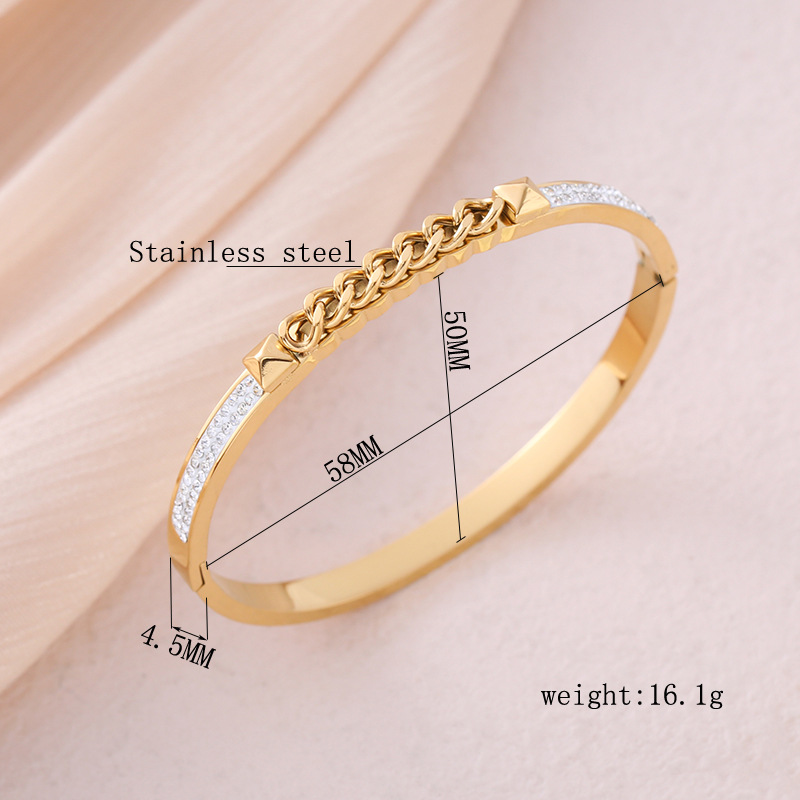 Bangle Classification Casual Simple Style Solid Color Stainless Steel Plating Chain Inlay Rhinestones Bangle