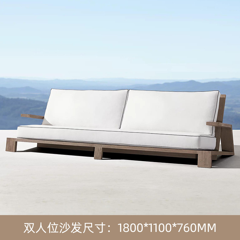 Sofá de teca al aire libre de alta gama, villa de patio, sofá de madera maciza al aire libre, mesa de centro, combinación de balcón de ocio, muebles de exterior