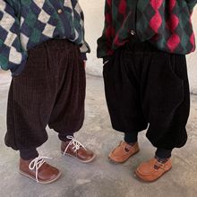 男童2024冬季男新款灯芯绒加厚阔腿裤女宝宝洋气净色加绒休闲裤潮