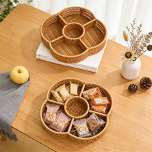 现货包邮仿藤编花瓣形分格果篮家用客厅零食坚果盘新年干果收纳篮