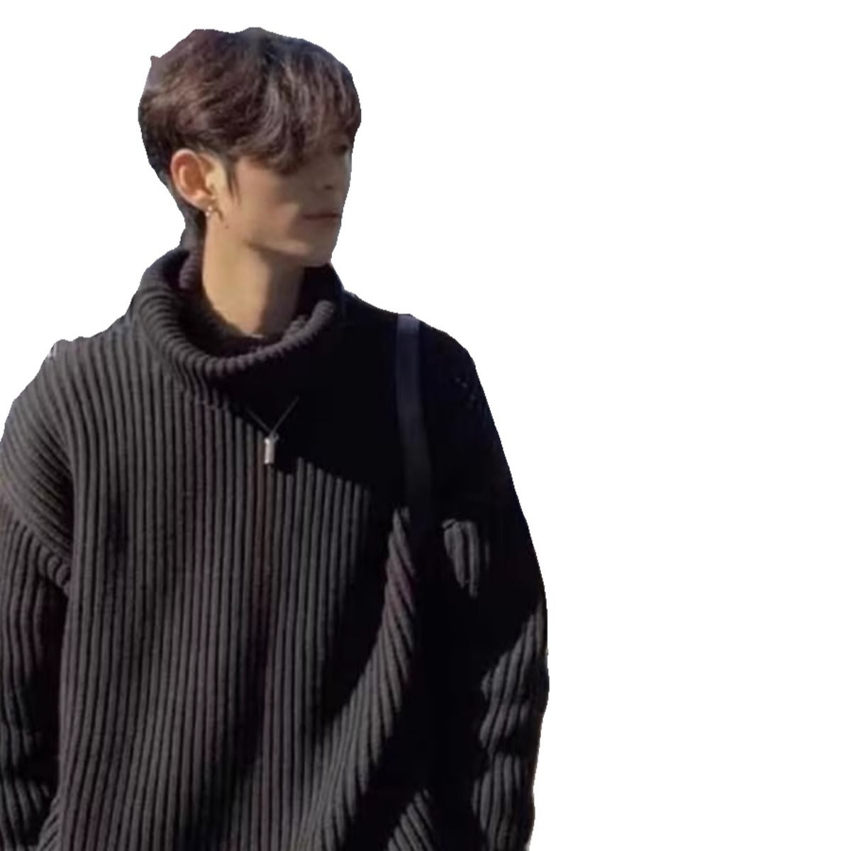 Suéter de punto grueso de color sólido japonés de invierno, suéter cálido de cuello alto suelto de moda para hombres y mujeres