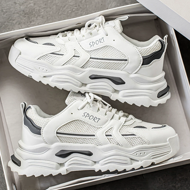 Маленькая белая мужская обувь летом дышащая 2025 новая сетчатая лапша мужская толстое дно