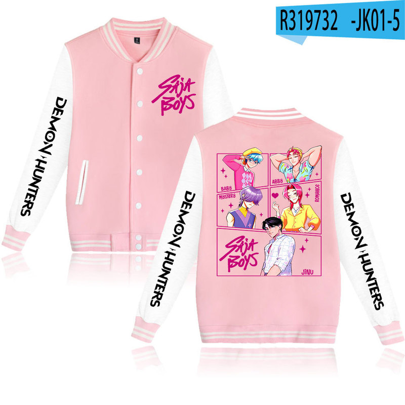 KPop Demon Hunters亚马逊速卖通2D烫画棒球服黑白撞色开衫外套|undefined