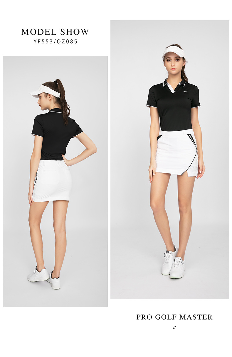 Áo thun golf nữ tay ngắn cổ chữ V, vải xẻ tà thời trang — YF553-màu trắng, YF553-Đen chi tiết 9