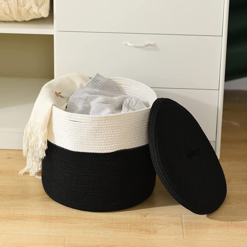 Clothing storage basket woven basket manufacturer direct sales foldable storage basket with cover cotton and linen rope storage box toys