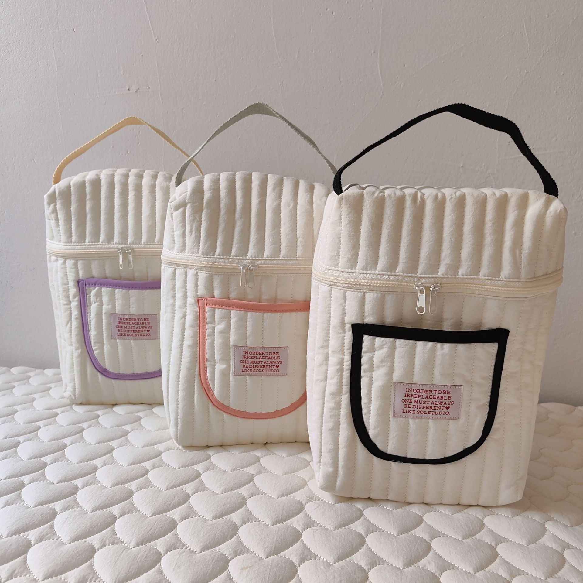 Corea del Sur ins momia bolsa acolchada bolsa de almacenamiento de pañales bordado colgando cochecito cremallera bolsa de almacenamiento de pañales portátil