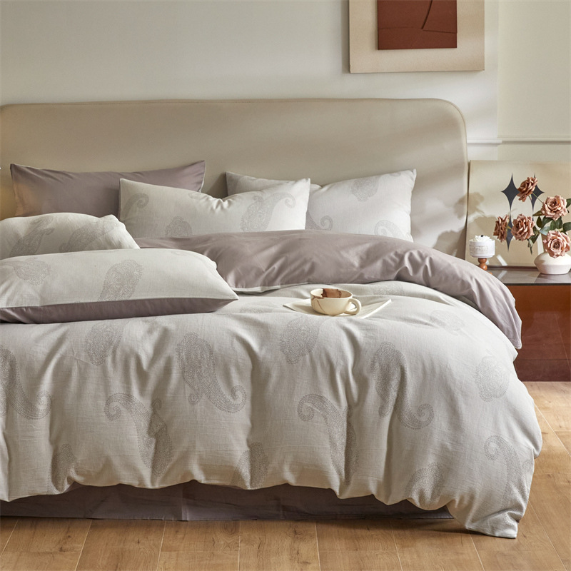 Nuevo tipo A piel de algodón doble cara teñido Jacquard flor simple cuatro piezas de sábanas fabricantes al por mayor