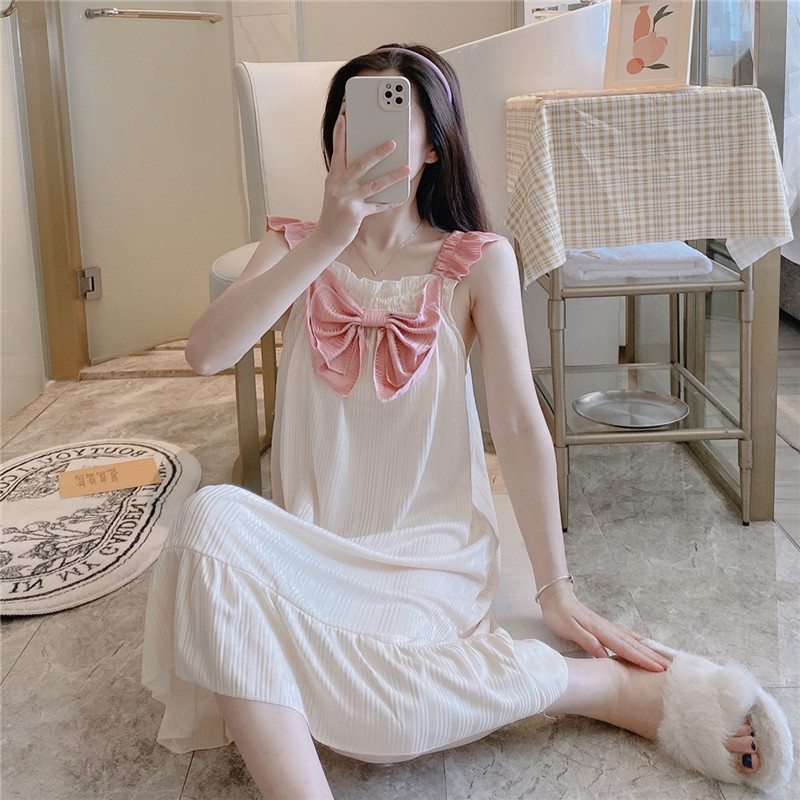 2023 camisón de verano de las mujeres suspender pijamas dulce lindo arco estudiante en línea rojo ins estilo desgaste del hogar de verano