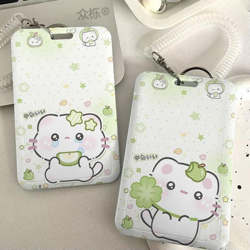 Green Apple Cute Little Cat Student Card Holder with Sliding Cover for Meal Card, Bus Card, Access Control, Campus ID Card Protector Green Apple Cute Little Cat Student Card Holder with Sliding Cover for Meal Card, Bus Card, Access Control, Campus ID Card Protector