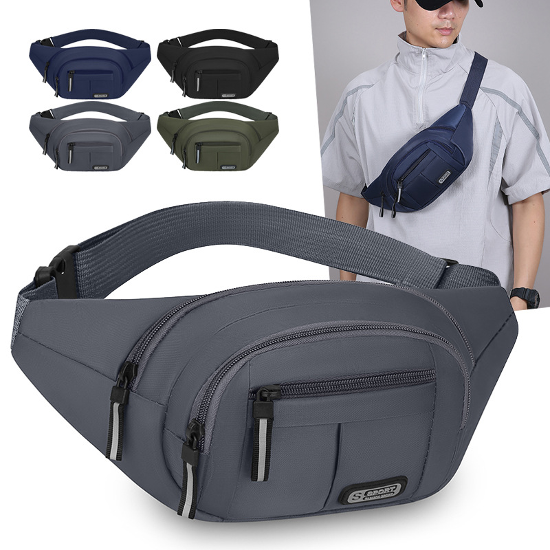 Fashionable multifunctional sports waist bag for men, wear-resistant, large capacity, suitable for outdoor use, construction sites, business transactions, and cash collection, waterproof