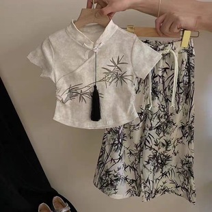 Children's 2025 New Casual Suit Fashionable New Chinese Style Short-Sleeved T-Shirt Chinese Style Pants Trendy Two-Piece Set for Girls