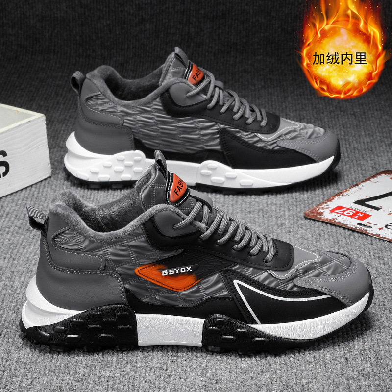 Giày nam kiểu sneaker cổ cao lót nhung dày dặn giữ ấm chống nước đế dày — Kaki, Milan, Xám đen