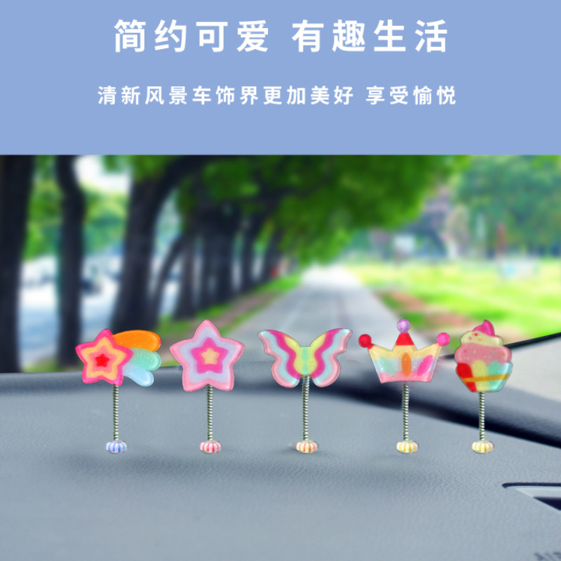 [Transfronterizo] Chica corazón arco iris decoración de coche coche sacudiendo la cabeza amor lindo primavera oscilante decoración de coche