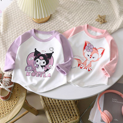2025 新しい女の子ボトリングシャツ秋スタイル子供 Tシャツ長袖秋インターネットセレブスタイル春と秋のトップス卸売