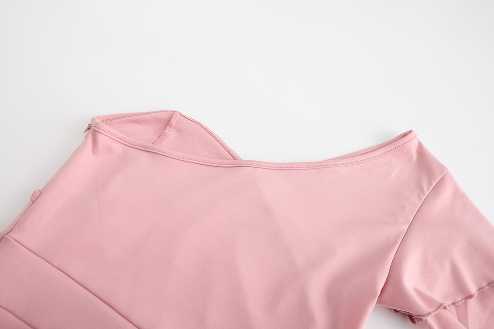 Women Clothing Spring Sexy One Shoulder Double Sleeve Solid Color Romper